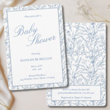 Toile Blue Botanical Line Drawn Baby Shower