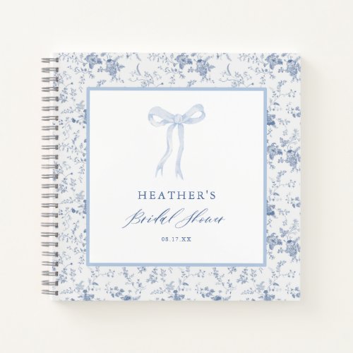 Toile Blue Bow Bridal Shower Guestbook Notebook