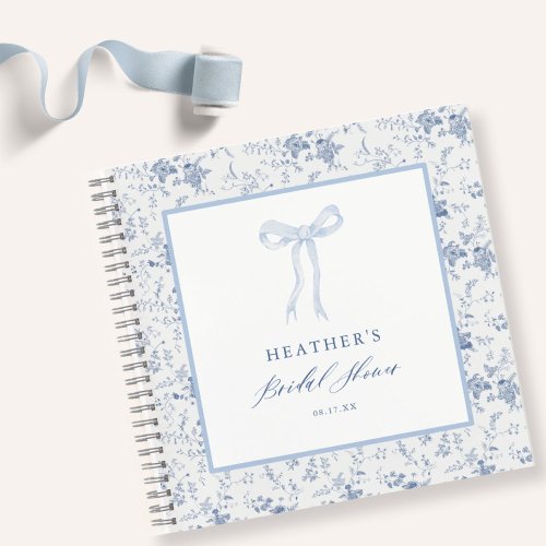 Toile Blue Bow Bridal Shower Guestbook Notebook