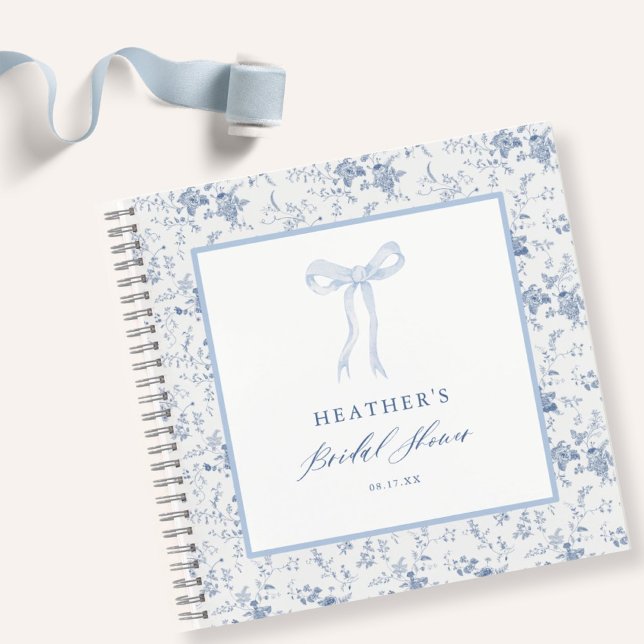 Toile Blue Bow Bridal Shower Guestbook Notebook (Creator Uploaded)