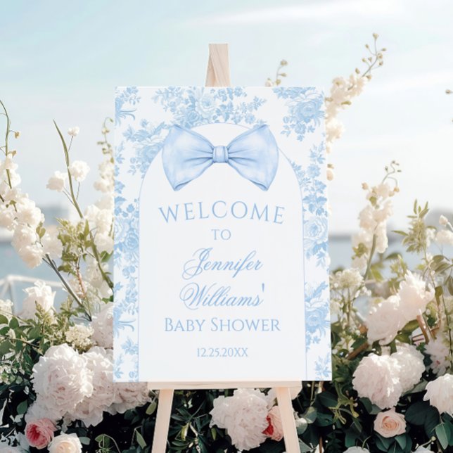 Toile Blue Bow Tye Baby Shower Welcome Sign Board (Creator Uploaded)
