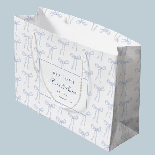 Toile Blue Bow Tying The Knot Blue Bridal Shower  Large Gift Bag