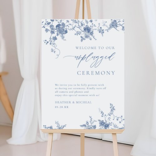 Toile Blue Floral Unplugged Ceremony Sign