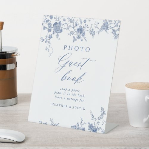 Toile Blue Floral Wedding Photo Guestbook Sign