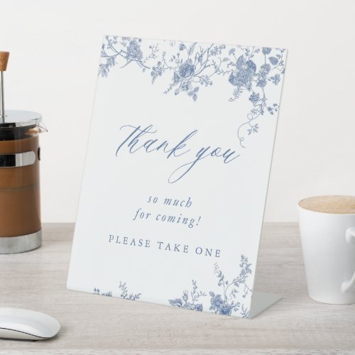 Toile Blue Floral Wedding Thank You For Coming Pedestal Sign