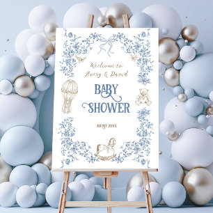 Toile Blue Vintage Floral Baby Shower welcome Foam Board