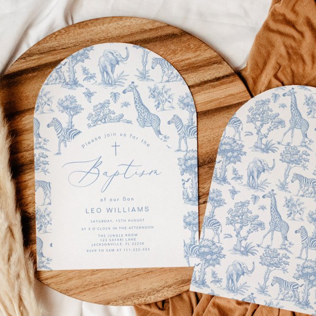 Toile Boy Baptism Safari Chinoiserie Invitation (Creator Uploaded)