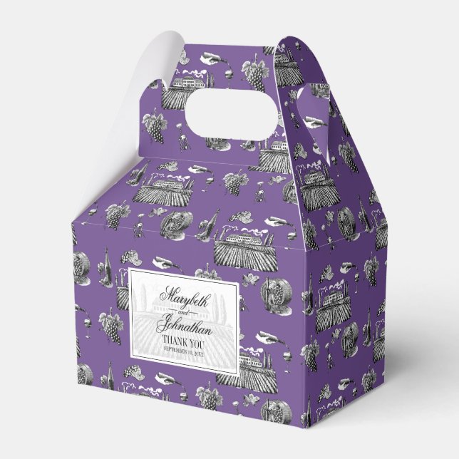 Toile & Calligraphy Editable Wedding Favor Boxes (Front Side)