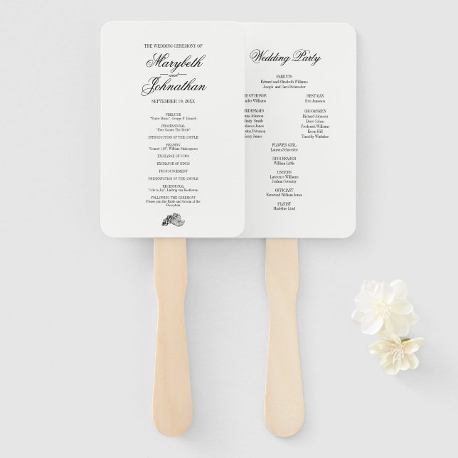 Toile & Calligraphy Editable Wedding Hand Fan (Front and Back)