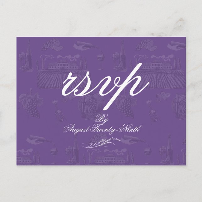 Toile & Calligraphy Editable Wedding RSVP Postcard (Front)