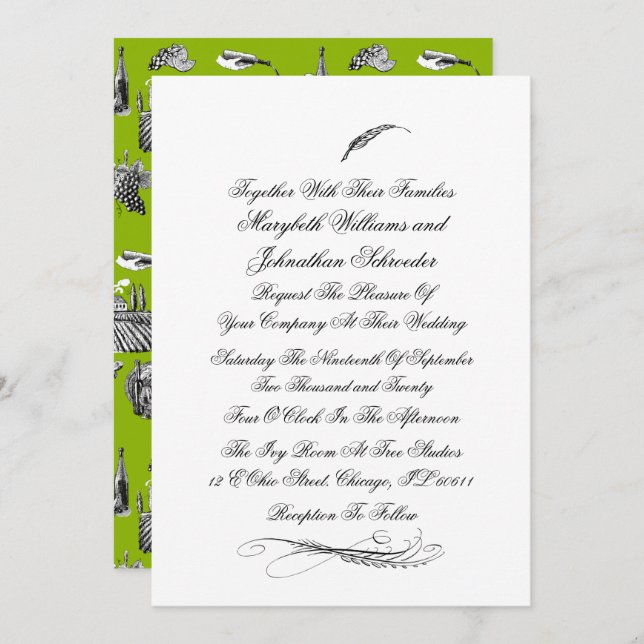 Toile & Calligraphy Flourish Wedding Invitation (Front/Back)