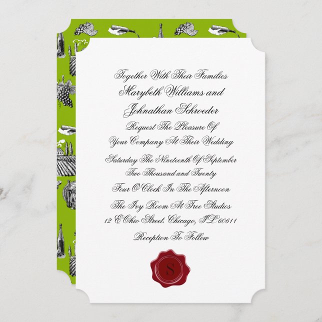 Toile & Calligraphy Monogram Wedding Invitation (Front/Back)