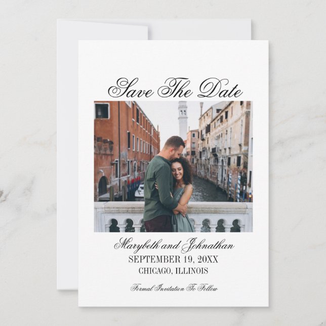 Toile & Calligraphy Save The Date Photo Card (Front)