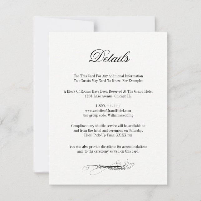 Toile & Calligraphy Wedding Details Enclosure Card (Front)