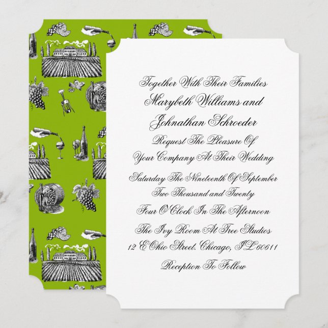 Toile & Calligraphy Wedding Invitation Card (Front/Back)