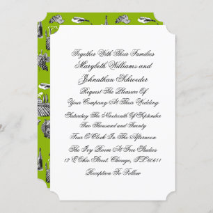 Toile & Calligraphy Wedding Invitation Card