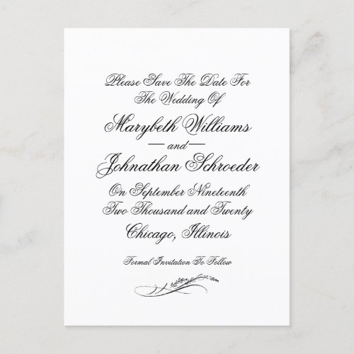 Toile  Calligraphy Wedding Save The Date Postcard