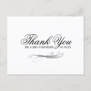 Toile & Calligraphy Wedding Thank You Postcard