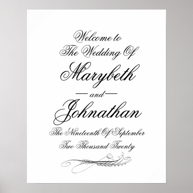 Toile & Calligraphy Wedding Welcome Poster Print (Front)