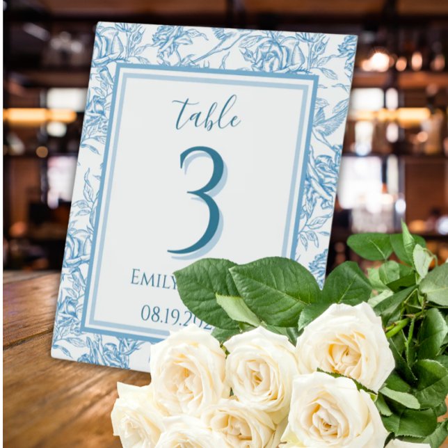 Toile Chinoiserie French Blue Table Number Pedestal Sign (Creator Uploaded)