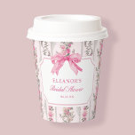 Toile Coquette Pink Bow Bridal Shower Favors Paper Cups<br><div class="desc">Toile Coquette Pink Bow Bridal Shower Favors</div>