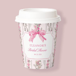 Toile Coquette Pink Bow Bridal Shower Favors Paper Cups