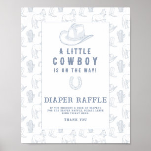 Toile Cowboy baby shower - Diaper raffle Poster