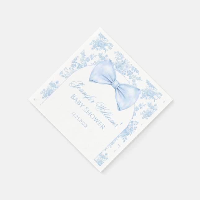 Toile Cute Blue Chic Bow Tie Baby Boy Shower Paper Napkins (Corner)