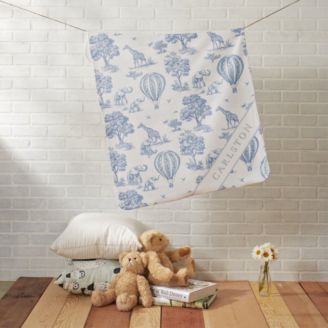 toile cute blue safari baby  blanket (In Situ)