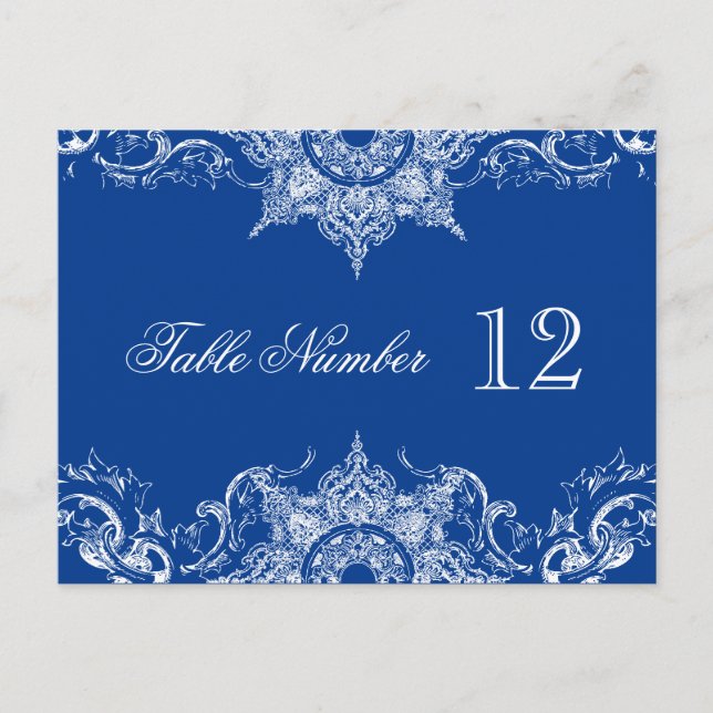 Toile Damask Reception Table Numbers Royal Blue (Front)