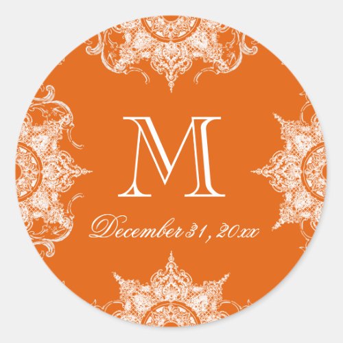 Toile Damask Swirl Matching Sticker_ Tangerine Classic Round Sticker