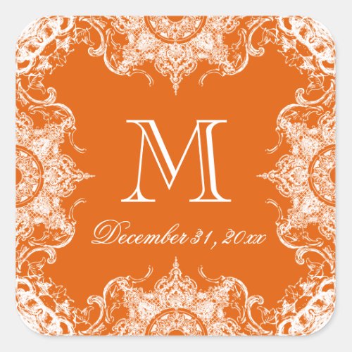 Toile Damask Swirl Matching Sticker_ Tangerine Square Sticker