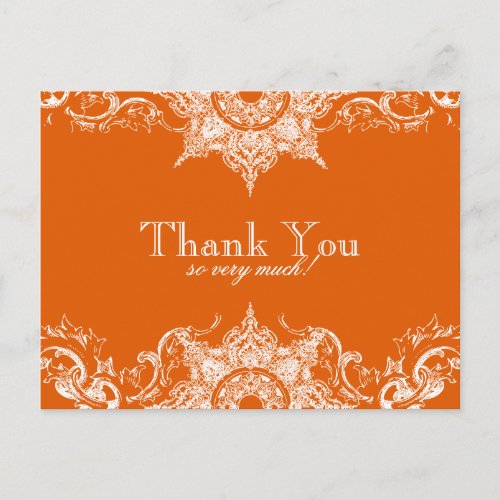 Toile Damask Thank You Note Postcard_ Tangerine Postcard