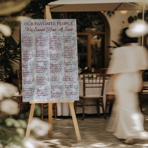 Toile de Jouy Alphabetical Wedding Seating Chart Foam Board