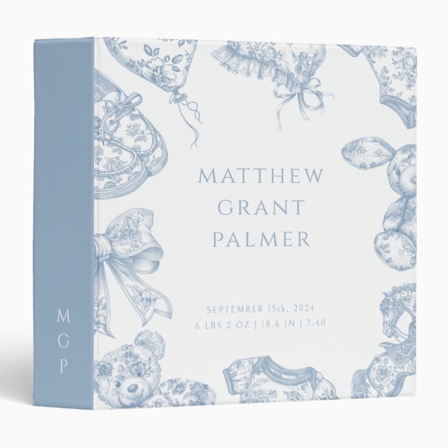 Toile de Jouy Baby Boy 3 Ring Binder (Front/Spine)