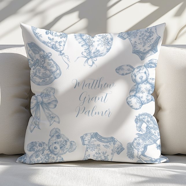 Toile de Jouy Baby Boy Throw Pillow (Creator Uploaded)