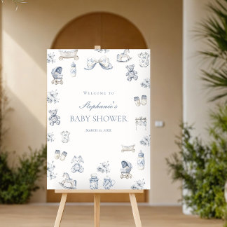 Toile De Jouy Baby Shower Blue Bow Boy Foam Board