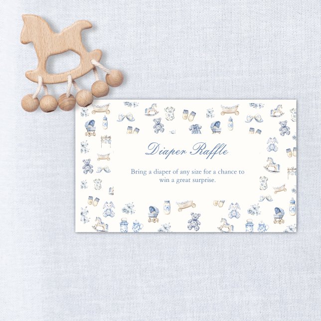 Toile De Jouy Baby Shower Blue Bow  Diaper Raffle Enclosure Card (Toile De Jouy Baby Shower Blue Bow Diaper Raffle Enclosure Card)