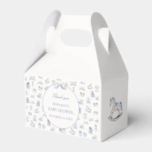 Toile De Jouy Baby Shower Blue Bow Favor Box