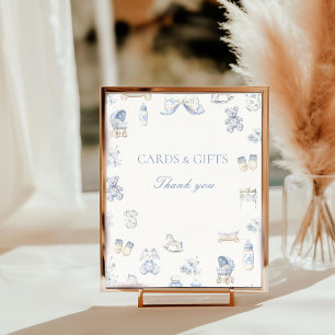 Toile De Jouy Baby Shower Blue Bow Table Top Sign