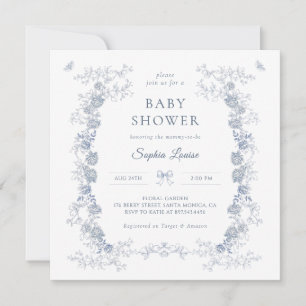 Toile de Jouy Baby Shower Blue Chinoiserie Floral Invitation