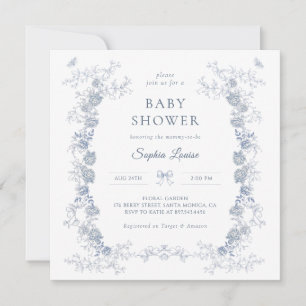 Toile de Jouy Baby Shower Blue Chinoiserie Floral Invitation