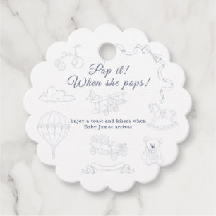 Toile de Jouy Baby Shower Pop it Favor Tags
