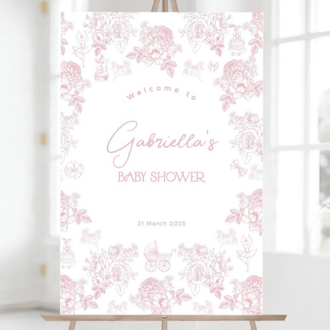 Toile de Jouy Baby Shower Welcome Sign Pink Floral (Creator Uploaded)