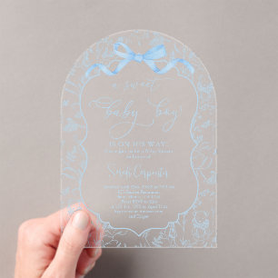 Toile De Jouy Baby Shower with Bow Boy AInvitation Acrylic Invitations
