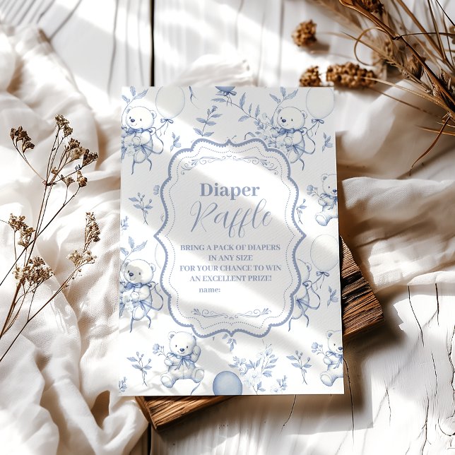 Toile De Jouy Bear Baby Shower Diapper Raffle Enclosure Card (Creator Uploaded)