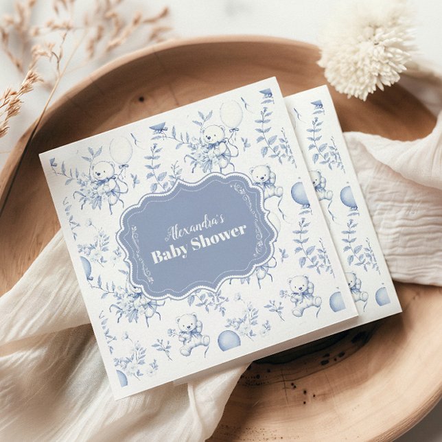 Toile De Jouy Bear Baby Shower Napkins (Creator Uploaded)