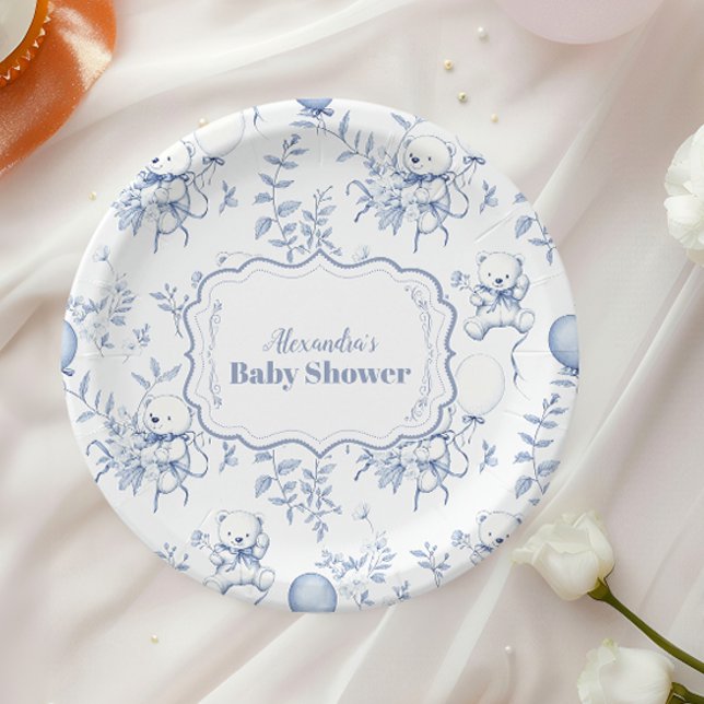 Toile De Jouy Bear Baby Shower Paper Plates (Creator Uploaded)