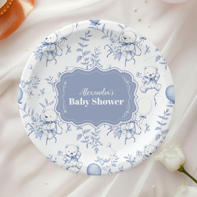 Toile De Jouy Bear Baby Shower Paper Plates (Creator Uploaded)
