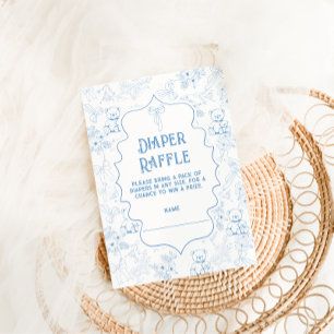 Toile De Jouy Bear Blue Diaper Raffle Enclosure Card
